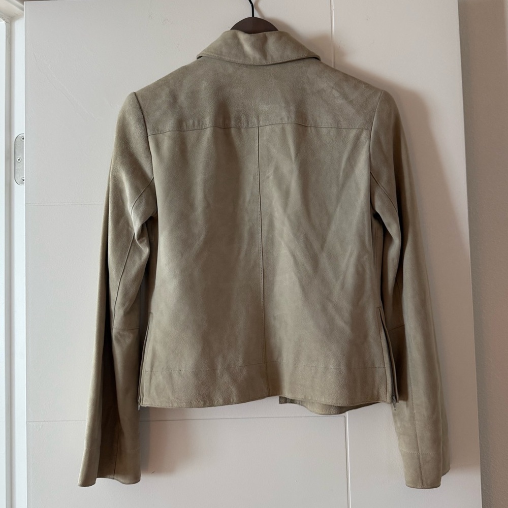 Vintage 90s Express Beige Suede Leather Shirt Jacket - Picture 2 of 9